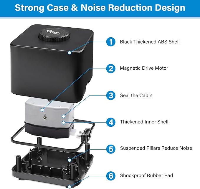 hygger Aquarium Air Pump, Quiet Adjustable Fish Tank Air Pump, 4W/7W/11W Powerful Oxygen Aerator Dual Stainless Steel Outlets with Air Stone Bubbler for Small Medium Large Fish Tank, Hydroponic