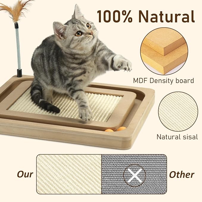 PEEKAB Cat Scratcher,Sisal Scratching Board with Track Ball Interactive Toy and Swing Feather Toys for Indoor Cats and Kittens,Large Heavy Durable