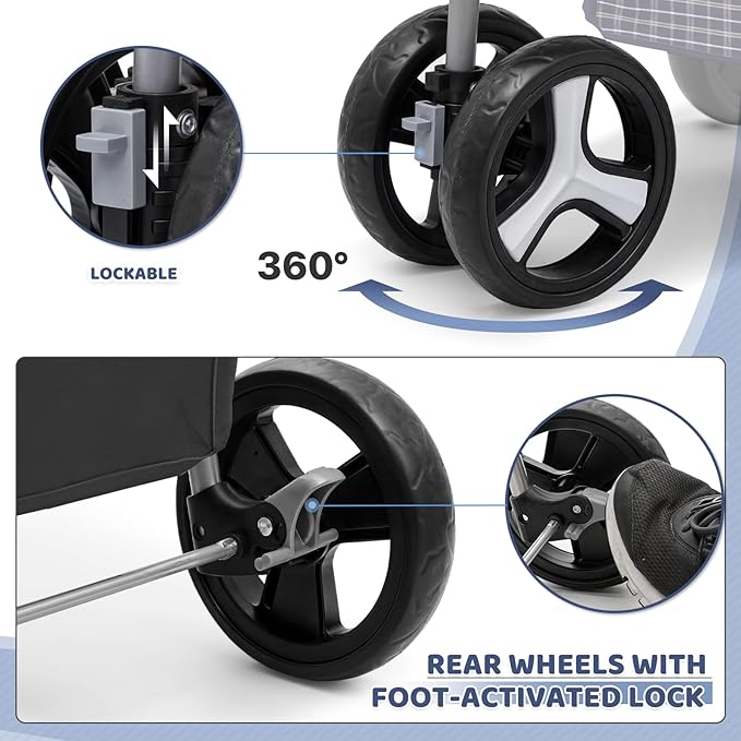 Magshion Foldable Pet Stroller, 3-in-1 Dog Travel Jogger with Detachable Carrier, Cup Holder, Storage Basket, Folding Carrier for Small/Medium Dogs & Cats Up to 33 lbs, Plaid