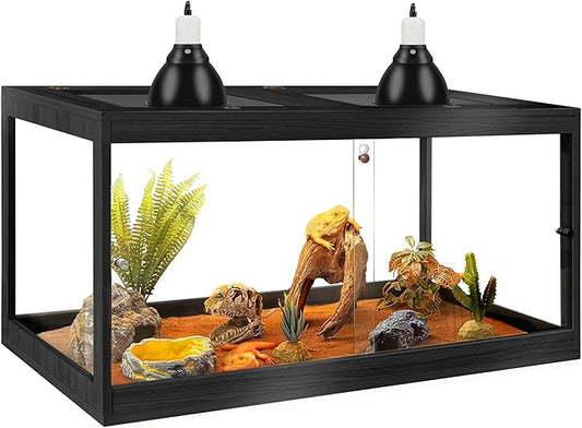 Bearded Dragon Tank,Tempered Glass Reptile Tank with Mesh Roof and Front Sliding Door,Anti-Scratch Lizard Tank,Spacious Reptile Enclosure for Snakes,Lguanas (Black, 63Gallons,40"x20"x20")