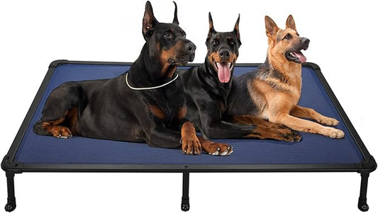 Veehoo Chew Proof Elevated Dog Bed - Cooling Raised Pet Cot - Rustless Aluminum Frame and Durable Textilene Mesh, Unique Designed No-Slip Feet for Indoor or Outdoor Use, Blue, XX-Large, CWC2002