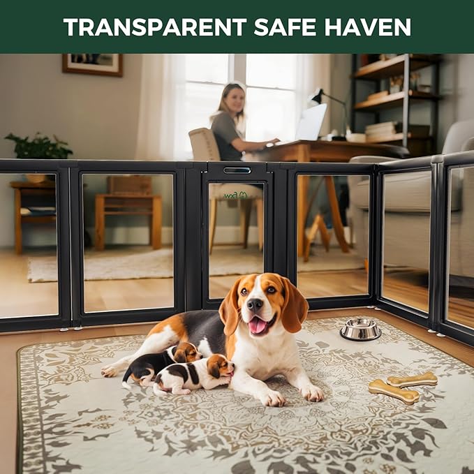 FXW AuraSpace Acrylic Indoor Unleashed Dog Playpen for Medium Dogs, 35 Inch, 10 Panels, Black