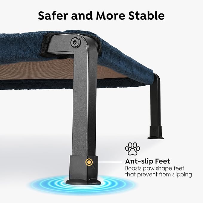Veehoo Soft Plush Elevated Dog Bed, Raised Pet Cot with Heavy Duty Frame, Non-Slip Silicon Feet, Washable & Breathable Pet Cot for Indoor or Outdoor Use, 41" x 27", Navy Blue, CWC2432A