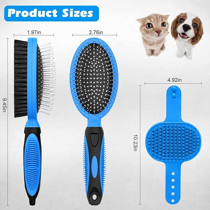 2PCS Pet Grooming Tools - Double-Sided Brush for Shedding and Bathing, Suitable for Short/Long Haired Dogs Cats and Horses, Deshedding Dog Brush, Mane & Tail Combs for Horses - Pet Supplies (Blue)