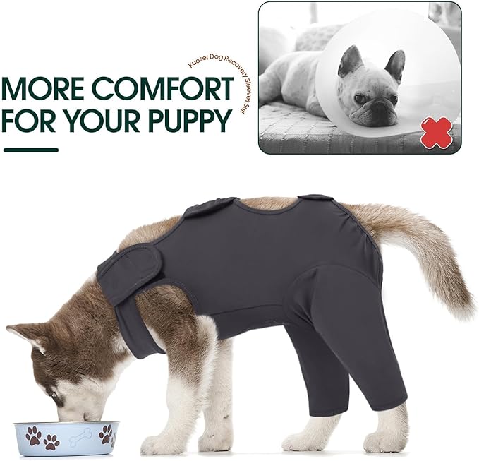 Kuoser Dog Surgery Recovery Suit - Thigh Wound Protective Sleeve for Female & Male Dogs, Pet Surgical Onesie for Spay/Neuter, Gray XL
