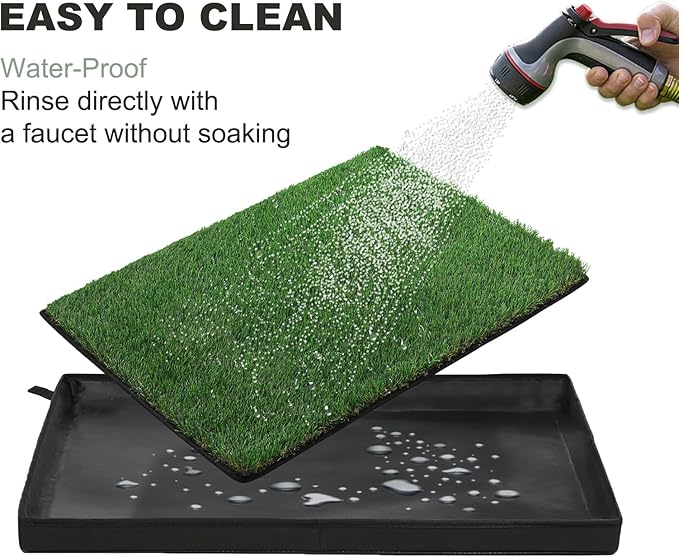 Dog Grass Pad with Foldable Dog Litter Box, Large Liner Base (33”×23”) for Balcony, 2 Artficial Grass Pee Pads for Dogs, Pee Pad Holder, Potty Training