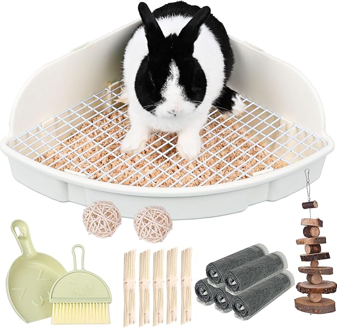 RUBYHOME Rabbit Litter Box Large Bunny Guinea Pig Corner Litter Box Potty Trainer Bigger Pet Pan Hamster Bedding Cage Litter Fanshaped for Adult Guinea Pigs Chinchilla Ferret, 20 in x 13.2 in x 6 in