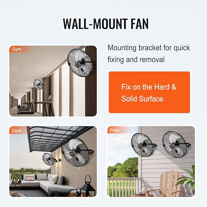 VEVOR 18 Inch Industrial Wall Mount Fan 2PCS, High Velocity 4000 CFM with 3-Speed Manual Control & 360° Tilt Adjustment, for Indoor Use, Warehouse, Workshop, Basement, and Commercial Spaces