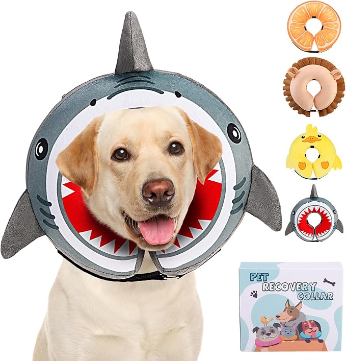 KOOLTAIL Dog Cone Collar Alternative After Surgery, Soft Inflatable Dog Neck Cone for Medium Large Dogs, Adjustable Pet Donut Recovery E Collar with Enhanced Anti-Licking Does Not Impede Vision L