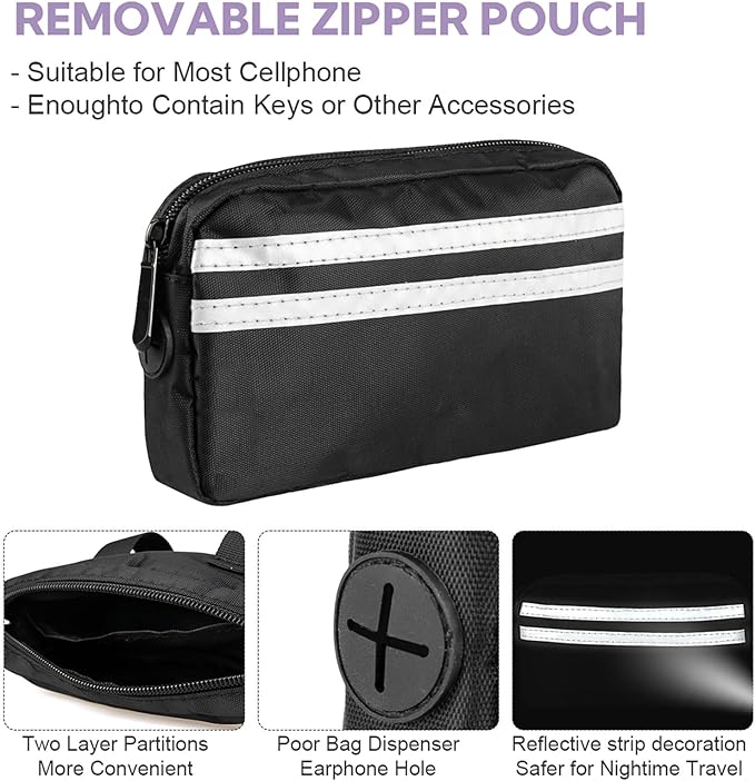 Hands Free Dog Leash with Pouch, Double Leash for Two Dogs, Retractable Bungee with Double Padded Handles, Dog Waist Leash for Dog Walking, Running Leash for Dogs, Dog Walking Accessories