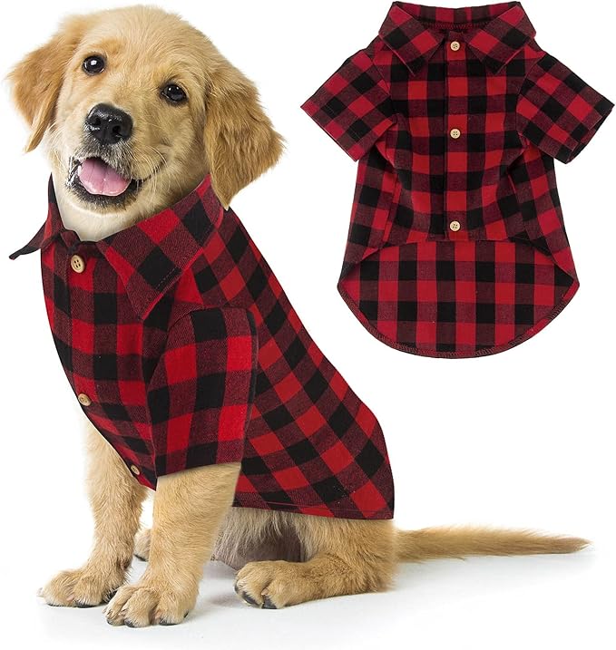 Plaid Dog Shirt Red Buffalo Outfit Soft Casual Clothes for Small Medium Large Dogs Puppy Cats Halloween Thanksgiving Christmas Costumes(S)