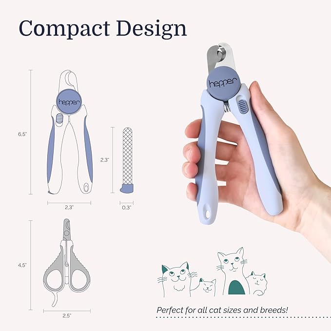 Hepper Cat Nail Clipper Kit - Small and Large Sharp Cat Claw Clippers with Added Nail File and Storage Pouch - Cat Nail Clippers with Safety Guard and Lock - Professional Cat Manicure …