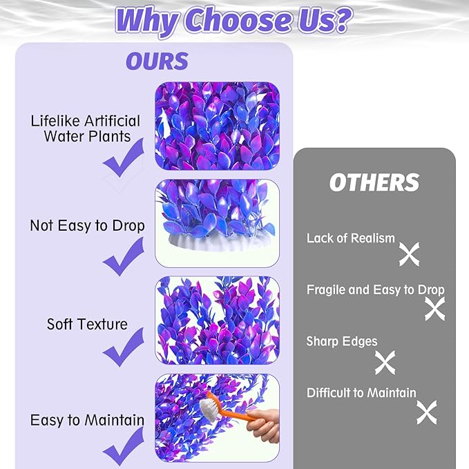 Hamiledyi Aquarium Plastic Plants Aquarium Decor Artificial Fish Tank Plants,Tall Fish Tank Decorations, Extra Large Aquarium Plant 23.6-inch Tall,2PCS（Purple Style A）