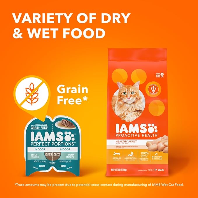 IAMS Perfect Portions Adult Wet Cat Food Cuts in Gravy, Chicken, Tuna, and Salmon Recipe Variety Pack, 2.6 oz. Easy Peel Twin-Pack Trays (24 Count, 48 Servings)