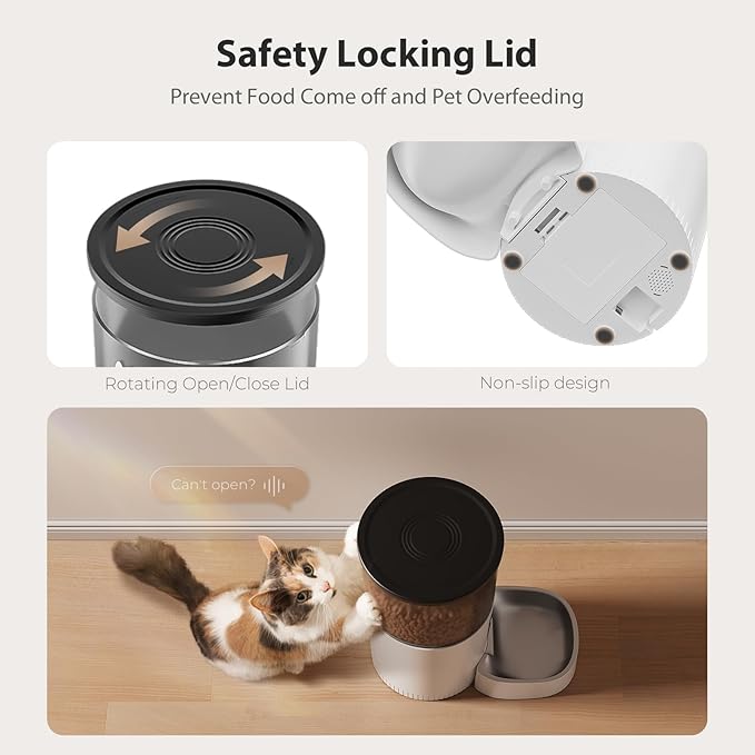 Automatic Cat Feeder, 3L Timed Pet Dry Food Dispenser with Clog-Free Design, Auto Feeder for Cats, 1-6 Meals Per Day,with Stainless Steel