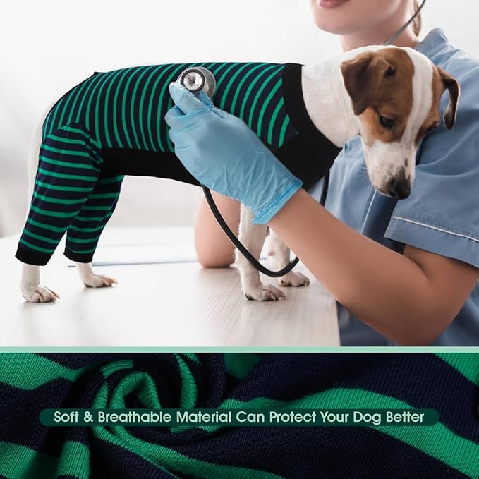 Kuoser Dog Recovery Suit, Anti Licking Dogs Rear Leg Sleeve, Abdominal Dog Surgical Suit with Pants Cover Protect Wounds, Dogs Elbow Protector Soft Pet Surgery Onesie Cone Alternative, Green XL