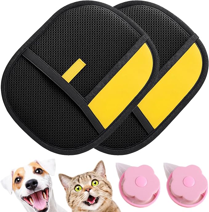 Pet Hair Removal Gloves, Pet Grooming Gloves, Electrostatic Pet Hair Remover Glove for Cats & Dogs, Washable Reusable Pets Hair Remover Tool for Clothing, Furniture, Couch, Car Seat, Curtain (2)