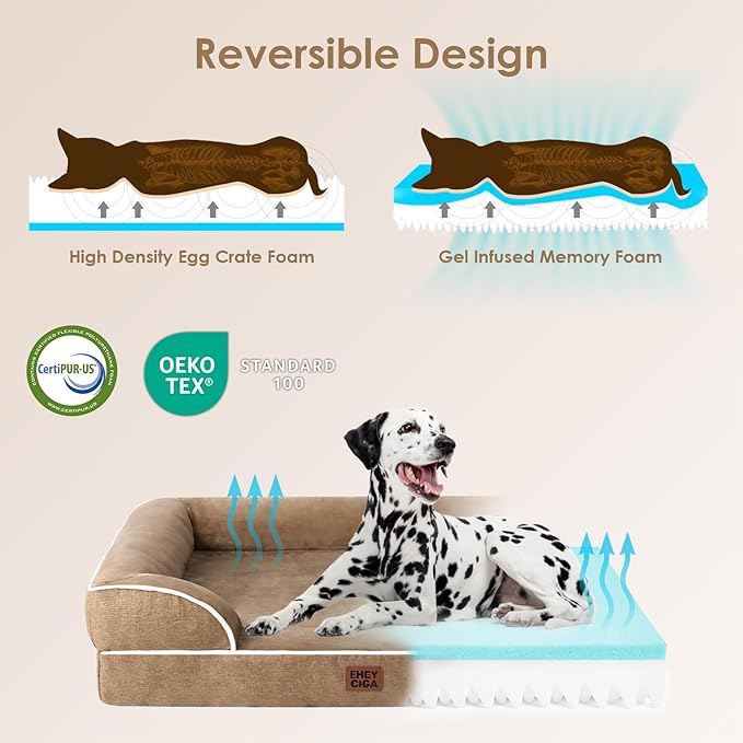 EHEYCIGA Orthopedic Dog Bed for Small Dogs, Waterproof Memory Foam Small Dog Beds with Sides, Non-Slip Bottom and Egg-Crate Foam Medium Pet Couch Bed with Washable Removable Cover, Camel