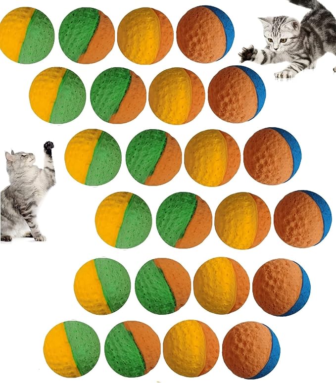 YnFag 24 Pack Foam Soccer Balls Cat Toys for Indoor Cats Cat Balls (24Pcs Two-Color Golf)