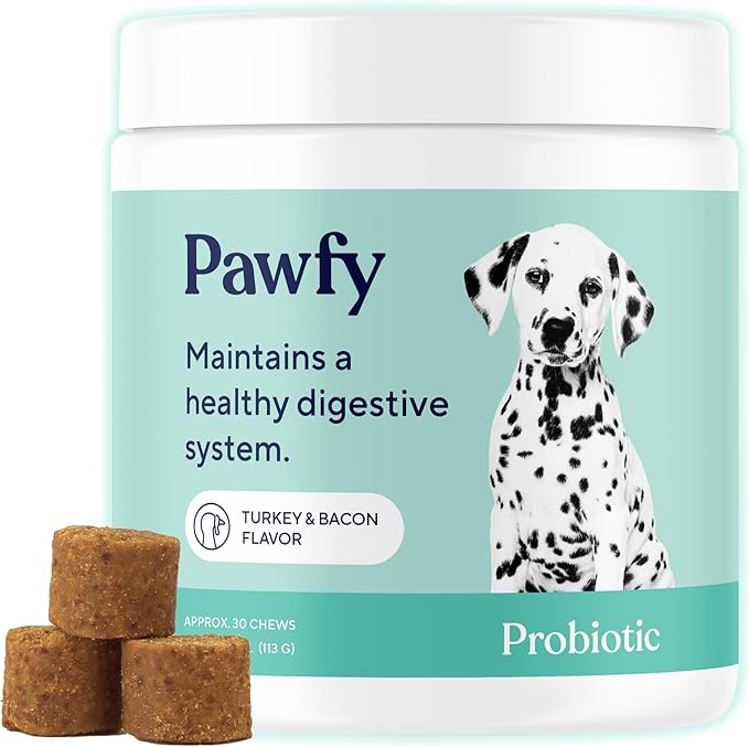 Pawfy Probiotics for Dogs | Supports Digestive Health, Diarrhea for Small and Large Dogs | Improves Gut Health | Anti Yeast Supplements | Promotes Skin Health and Seasonal Allergies Support - 30 Chews
