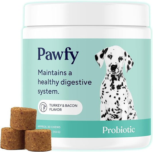 Pawfy Probiotics for Dogs | Supports Digestive Health, Diarrhea for Small and Large Dogs | Improves Gut Health | Anti Yeast Supplements | Promotes Skin Health and Seasonal Allergies Support - 30 Chews