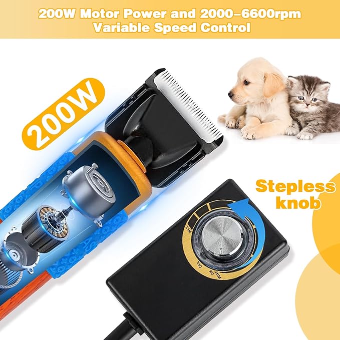 Dog Shears,Plug-in Electric Pet Shaving and Grooming Kit,200W 10ft Sheep Shears Includes 2 Blades, Low Noise & Vibration Design for Dogs Cat Goat,Perfect Dog Clippers for Families with Pets
