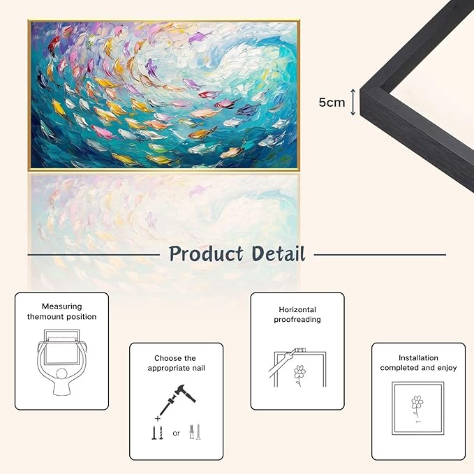 Fish Canvas Wall Art, Abstract School of Fish Canvas Wall Art, School of Fish Painting Canvas, School of Fish Wall Art, Fish Wall Decor, Fish Pictures Wall Decor, Bedroom Canvas Wall Decor (Gold Framed, 30"x17" | 76x43cm)