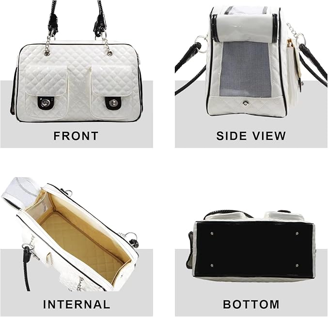 Soft-Sided Pet Travel Carrier Airline Approved for Pet Small Dog and Cat Collapsible, White Shiny Patent Leather