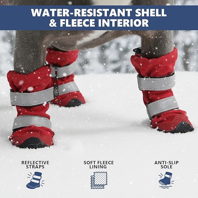 Spark Paws Dog Shoes, Waterproof Dog Boots for Medium to Large Dogs, Non Slip, Breathable Dog Booties and Paw Protectors - 4PCS Doggie Hiking Boots with Reflective Straps, Red, Size 7