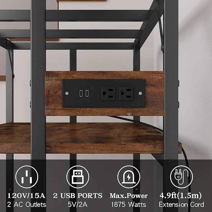 Sturdy Metal Aquarium Stand with Power Outlets, Adjustable Storage Cabinet - 660LBS Capacity, Rustic Brown - Suitable for 40 Gallon Fish Tank, Turtle Tank, Perfect Fish Tank Stand for Organization and Convenience
