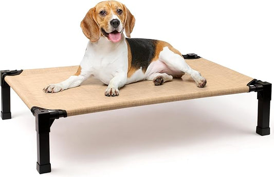 Heeyoo Elevated Dog Bed, Cooling Raised Pet Cot with Chew Proof Washable Breathable Mesh and Metal Frame, Portable Dog Cot Bed with No-Slip Feet for Outdoor or Indoor Use