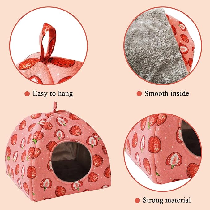JSPYFITS Guinea Pig Hideout, 2 Pack Guinea Pigs House Set Rabbit Bed, Guineapigs Houses Rabbit Hideout for Small Animal Bunny/Rabbits/Chinchilla Accessories Pink Strawberry