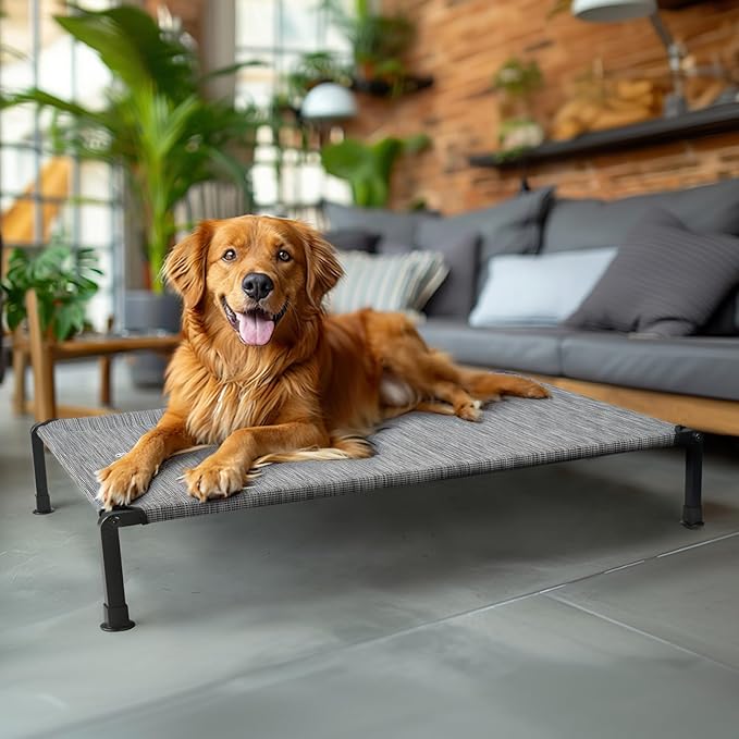 Veehoo Heavy Duty Elevated Dog Bed - Raised Dog Cot with Washable & Breathable Teslin Mesh, Non-Slip Silicon Feet, Cooling for Indoor or Outdoor, 41" x 27", Black Silver
