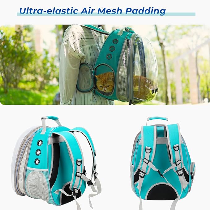 Lollimeow Cat Carrier Backpack, Bubble Expandable Backpack Carrier, Pets and Small Dogs,Airline-Approved, Designed for Travel, Hiking, Walking & Outdoor Use (Front Expandable-Green)