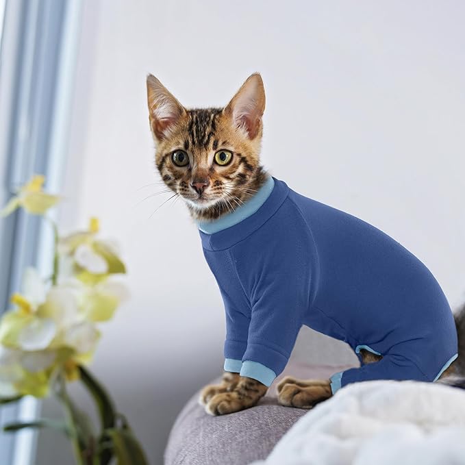 PUMYPOREITY Cat Hair Sticky Shirt – Breathable & Lightweight, Reduces Shedding Fur Pajamas, Prevents Licking Wounds After Surgery, Blue, L