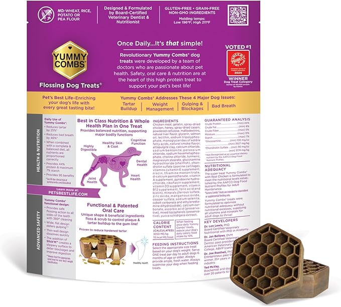 Dog Dental Treats – Vet VOHC Approved – Delicious Chicken Protein – Removes Tartar with Cleaning Comb Shape – Dental Dog Treats for Large Dogs (36oz, 27 Count)