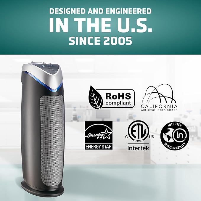 GermGuardian Air Purifier for Home with HEPA Pure Filter, for Wildfire Smoke, Pet Dander, Pollen, Odors, Large Rooms Up To 743 Sq. Ft., Removes 99.97% Pollutants, UV-C, 2-Pack, 22", AC48252PK, Gray