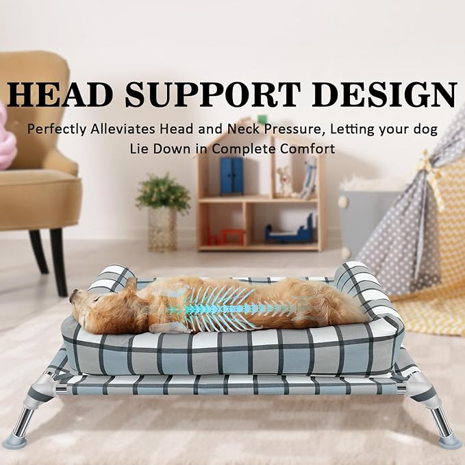Elevated Raised Dog Bed Cot - Cooling Raised Dog Beds with Bolster Portable Washable Pet Cot Bed with Metal Frame Dogs Hammock Bed for Indoor & Outdoor