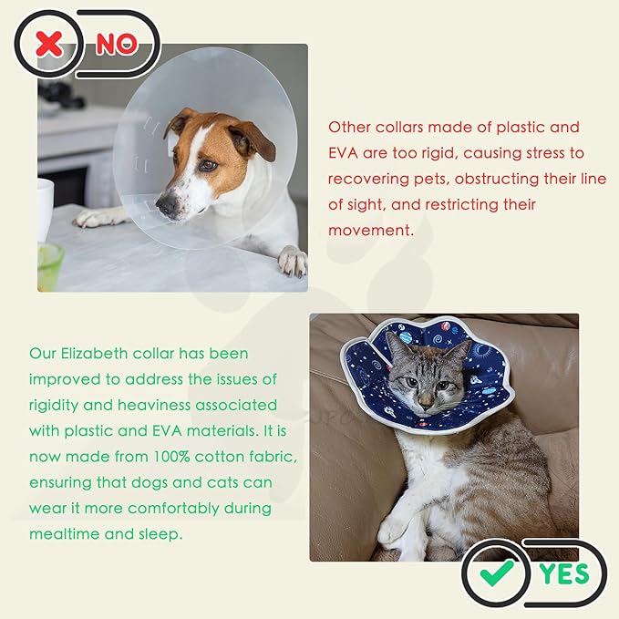 Soft Cat Recovery Collar,Adjustable Cat Cone,Protective Cone Collar After Surgery for Cats (Starry Sky, M)