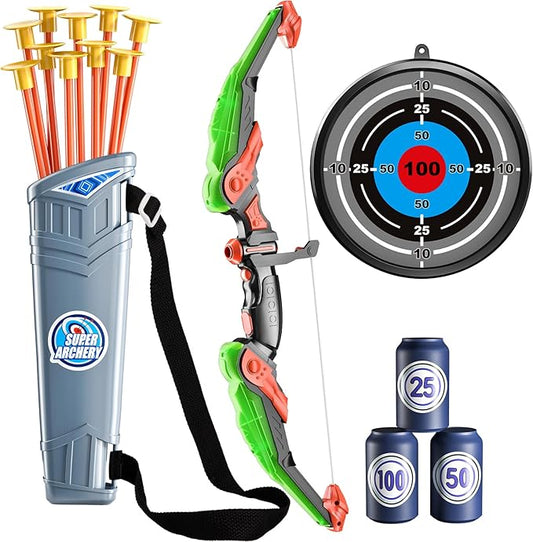 TEMI Bow and Arrow Set for Kids - Archery Toy Set - LED Light Up with Suction Cup Arrows, Target & Quiver, Indoor and Outdoor Toys for Children Boys Girls