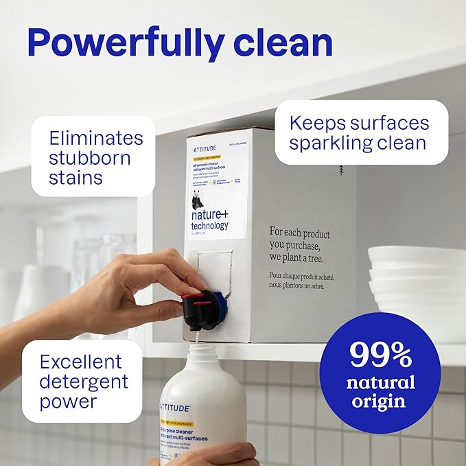 ATTITUDE All Purpose Cleaner Spray, EWG Verified, Vegan, Made with 94% Plant-Based Ingredients, Streak-Free for Kitchen, Bathroom, Glass & More, Citrus Zest, 27.1 Fl Oz (Pack of 3)