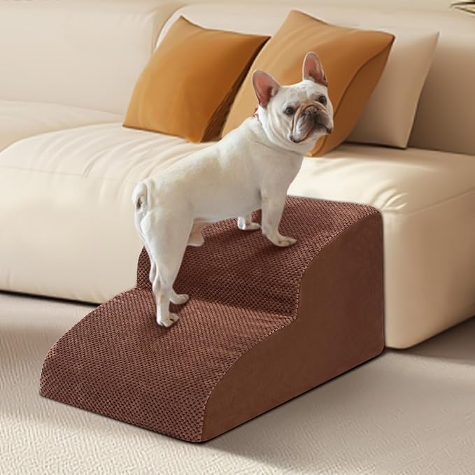 Dog Stairs for Small Dogs - High Density Foam Pet Steps, Extra Wide Dog Ramp with Non-Slip Bottom for High Beds, Couch and Sofa, Best for Dogs Injured, Older Doggy Cats