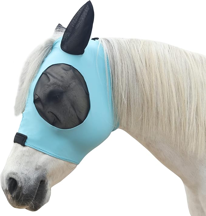 Horse Mesh Fly Mask with Ears, Soft Lycra Mesh Mask Anti-UV with Ears Pacific Blue, Cob