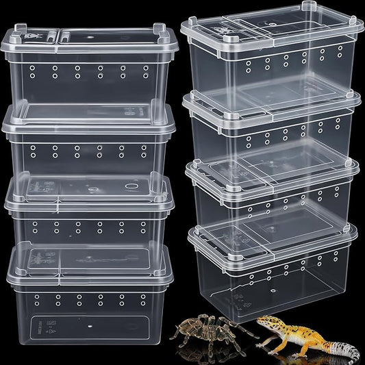 Irenare 8 Pcs Reptile Breeding Breeding Box Plastic Spider Terrarium Tarantula Feeding Box for Bearded Dragon Lizard Spider Gecko Scorpion(Vent Holes,4.33 x 2.76 x 2.95 Inch)