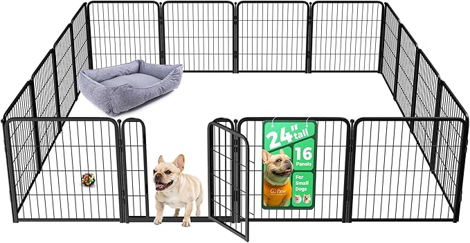 FXW Homeplus Unleashed Indoor Dog Playpen - Stress-Free and Safe Play, Heavy Duty 24 Inch 16 Wire Panels Dog Pen for Puppy and Small Dogs, Black│Patented
