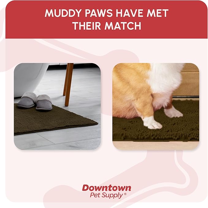 My Doggy Place Microfiber Dog Mat for Muddy Paws, 18" x 24" Brown - Absorbent and Quick-Drying Dog Paw Cleaning Mat, Washer and Dryer Safe - Non-Slip Rubber Backed Dog Floor Mat, Small