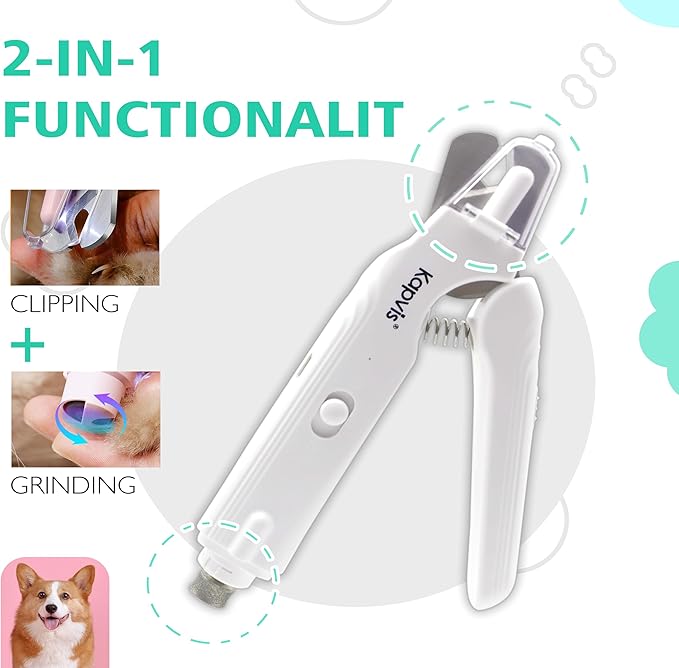 2-in-1 Dog & Cat Nail Clipper and Grinder,LED Lights & Safety Guard for Large Medium Small Dogs Cats Claw Trimmer,Claw Grooming Tool for for Cats and Small Dogs