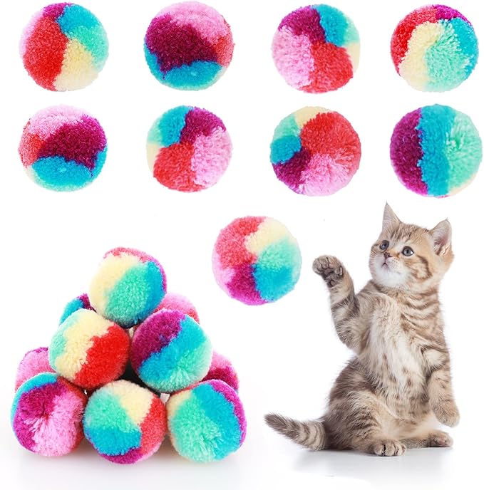 Rainbow Cat Toy Kit - 20PCS Soft Pom Pom Balls for Indoor Cat Play & Exercise