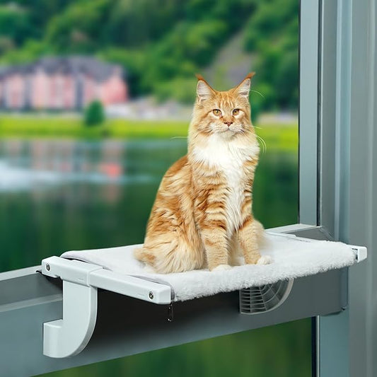 Sunhoo Cat Window Perch Hammock Kitty Bed for Windowsill Bedside Large Cats Shelf Seat Inside with Adjustable Ledge Sturdy Removable Cover Easy Assembly No Suction No Drill Hold 40lbs 22 * 13.58in(S)
