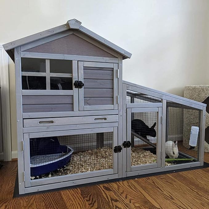 Aivituvin Rabbit Hutch Outdoor Chickecn Coop Indoor Bunny Cage with Pull Out Tray,Upgrade Version,Removable Bottom Wire Mesh 53.4" L x 23.6" W x 38.1" H